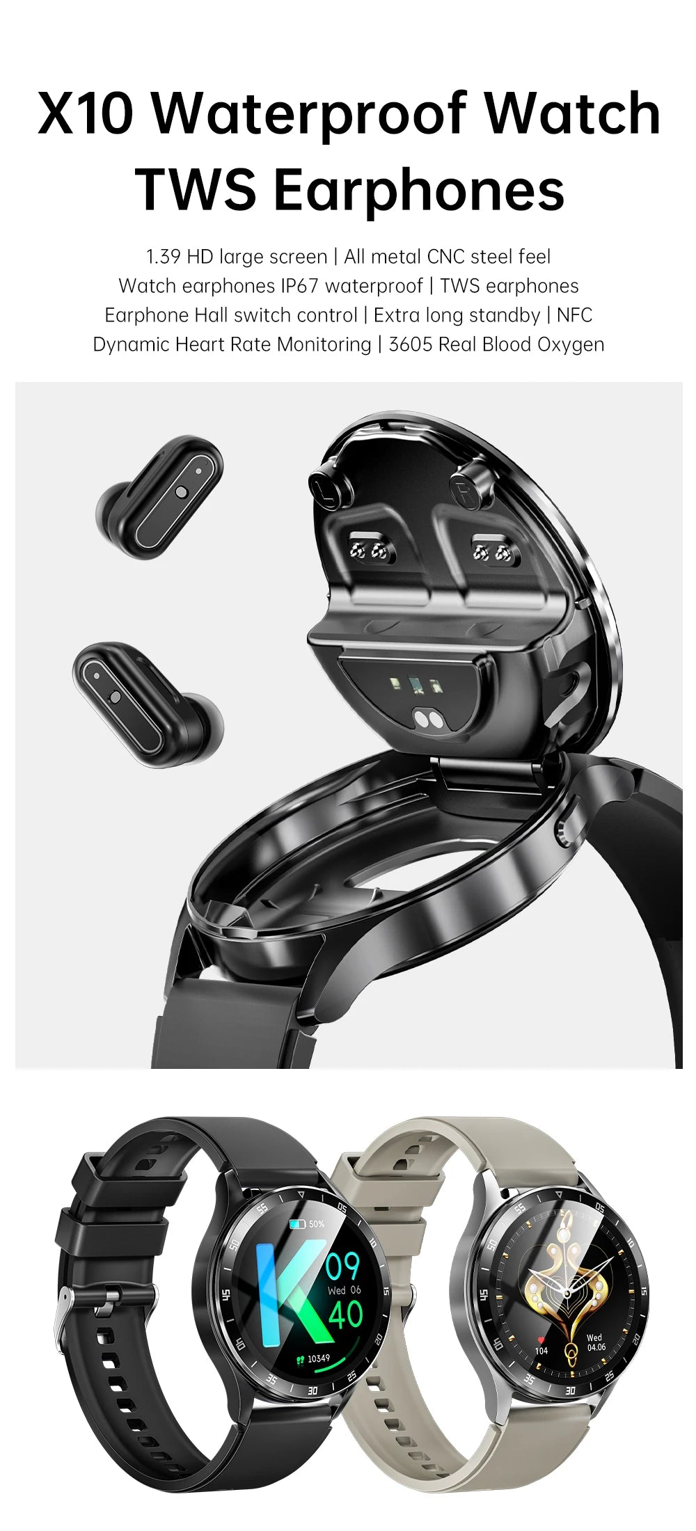 2024 2-in-1 Smartwatch with TWS Bluetooth Earphones