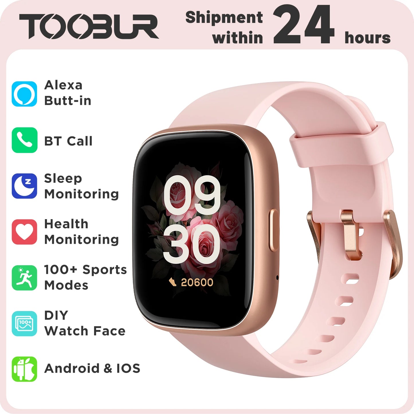 TOOBUR Smart Watch with Alexa Built-In