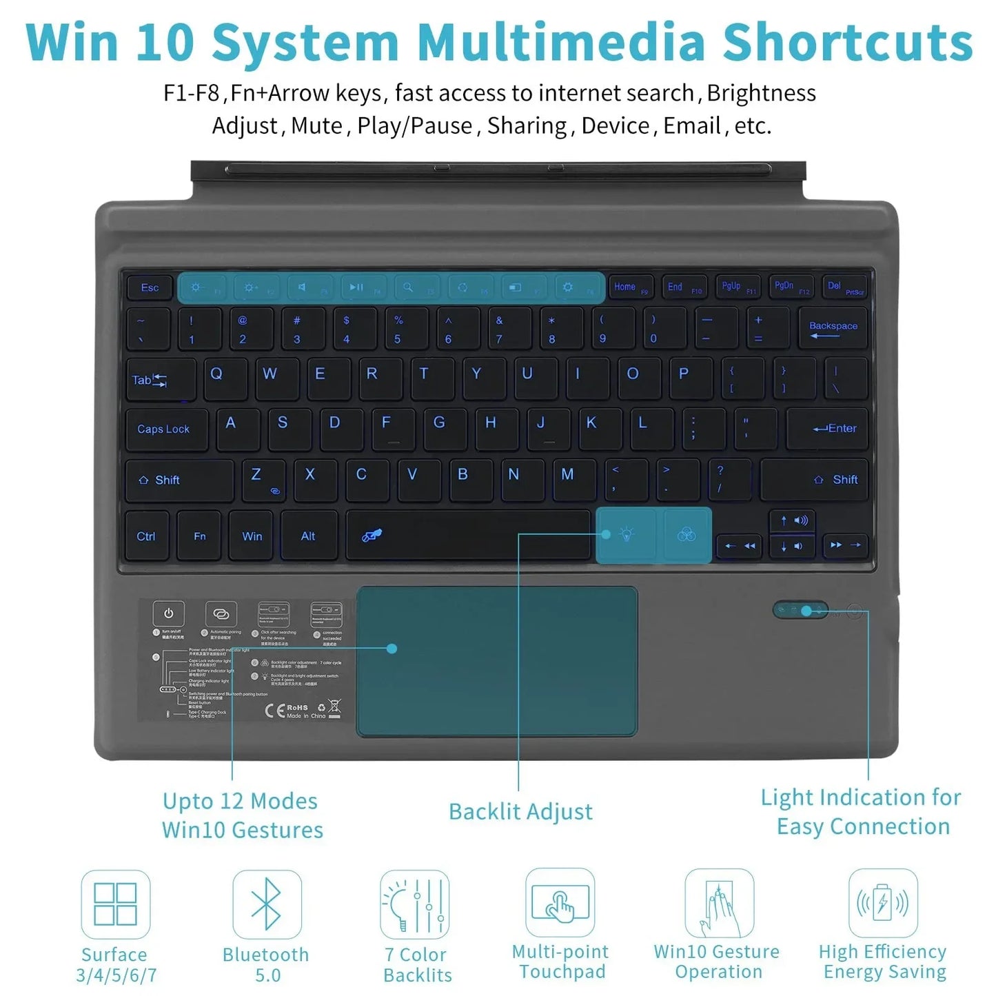 Ultra Slim Wireless Bluetooth Keyboard for Microsoft Surface