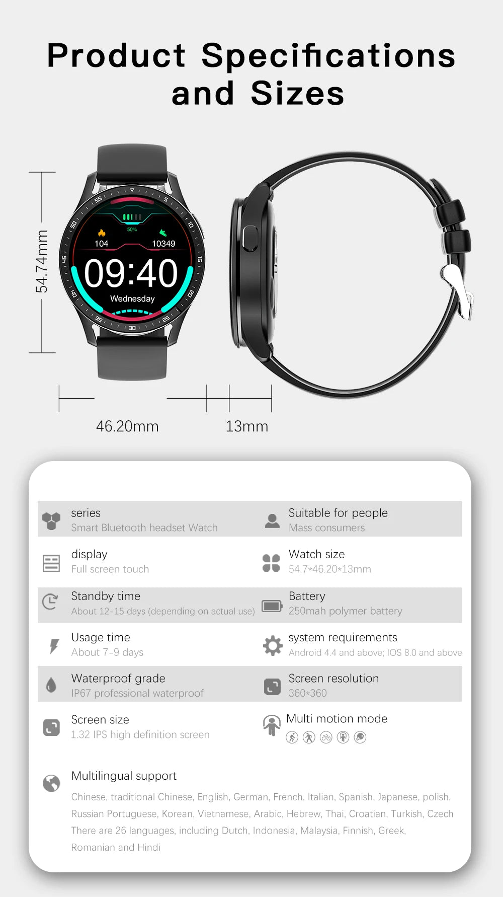 GEJIAN X7 Headset Smart Watch